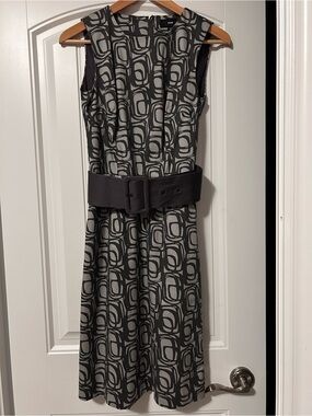 H&M charcoal & light grey Sleeveless Geometric Midi Dress